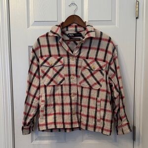 Zara Red and Black Plaid Button Down Shirt/Jacket